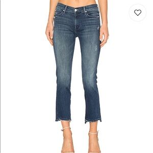 MOTHER The Rascal Undone Step Fray in Dark Graffiti Distressed Denim Size 26